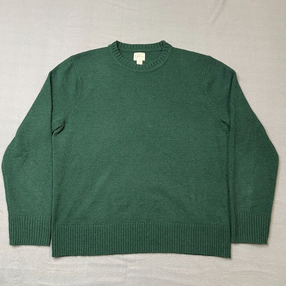 J.Crew Sweater Men's Size XL Green Wool Blend Knit Long Sleeve Crewneck Pullover